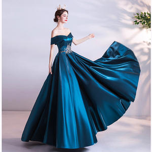 Robe de <span class=keywords><strong>soir</strong></span>ée pour réunion annuelle 2022, nouvelle collection été, performance sur podium, animatrice, robe bleue à une épaule, robe de banquet, robe de fête - Product Image 4