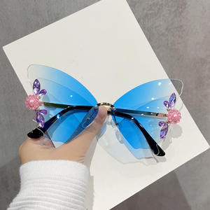 2025 nuevas gafas, venta al por mayor, gafas de sol con mariposa de diamantes, 2024, gafas de sol sin montura para mujer, gafas de sol - Product Image 3