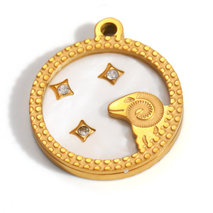 KAVNAR Dijes Redondos con Signos del Zodíaco, Chapados en Oro de 18K, de Acero Inoxidable, con Madreperla y Circonita, para Joyería DIY - Product Image 2