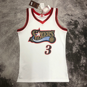 Presse à chaud personnalisée en gros, style rétro <span class=keywords><strong>76ers</strong></span> # <span class=keywords><strong>Maillot</strong></span> de basket sans manches 398 Season noir et blanc en maille poly unisexe adulte 2026 transfrontalier - Product Image 1