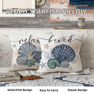 ปลอกหมอนอิงลายปลาดาวพิมพ์ลายถักทอสไตล์โมเดิร์นวินเทจ ขนาด 18x18 นิ้ว ผ้าลินิน สำหรับตกแต่งบ้าน โซฟา โรงแรม - Product Image 2