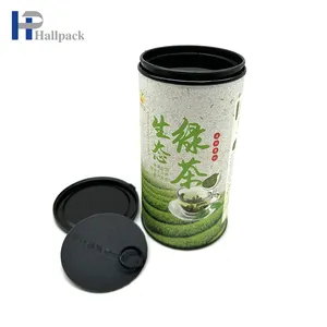 Cardboard Green Tea Packaging Paper Tube With Easy To Pull Plastic Lid