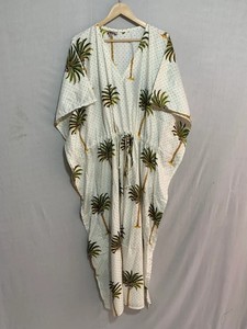 Boho Style <b>Kaftan</b> Dress Women's Floral Print <b>Long</b> Dress Relaxed Fit Drawstring Waist Gathered Casual Wear Outfit - Product Image 5