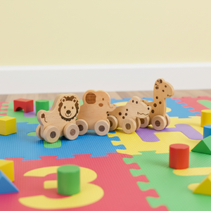 Trenino Giocattolo in Legno Naturale con <span class=keywords><strong>Animali</strong></span> Leone Elefante Coccodrillo Giraffa, Macchinina da Tirare, Regalo Educativo per Bambini - Product Image 6