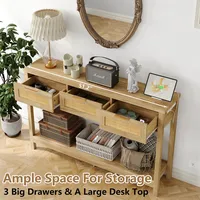 Table console en bois de 51,2 pouces avec station de charge et 3 tiroirs en rotin