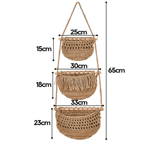 Cesto portaoggetti a 3 strati <span class=keywords><strong>in</strong></span> corda di cotone da appendere a parete, cesto portaoggetti <span class=keywords><strong>in</strong></span> <span class=keywords><strong>tessuto</strong></span> da appendere alla porta per oggetti vari - Product Image 5