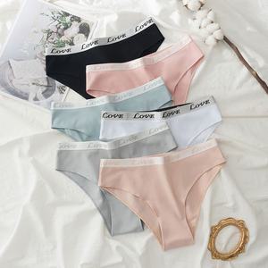 Sous-vêtements en coton pour femmes en gros, ceinture à lettres, mode <span class=keywords><strong>jeune</strong></span> fille, confortable, respirant, bikini, culottes simples teintes bon marché pour tous les jours - Product Image 3