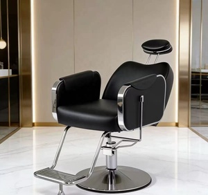 Chaise de coiffure de luxe avec cadre doré, chaise de barbier inclinable hydraulique avec appui-tête pour salons de coiffure - Product Image 1