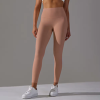 Leggings de yoga taille haute effet fesses galbées, sans couture, sans démarcation visible, double brossage, couleur nude, doux, respirants, pour l'entraînement et la course à pied pour femmes