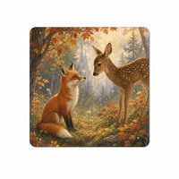 Peinture sur panneau en aluminium Fox and Deer, décoration murale en métal, impression artistique en aluminium, carré 20 cm