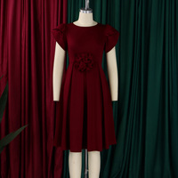 Vestidos de Verano Modernos C8657 para Mujer, Vestido Casual de Oficina con Cuello Redondo y Mangas Abullonadas, Vestidos Africanos Elegantes para Mujer con Flores