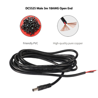 Kabel Konektor Pigtail DC5525 Male Barrel Plug 18AWG 300cm untuk Pemutar Cerita Anak, Konsol Game Genggam Retro