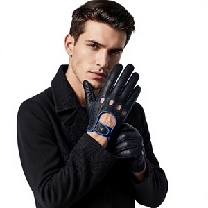 Gants de conduite unisexes en cuir de mouton noir avec surpiqûres bleues, trous de ventilation respirants pour une conduite confortable toute l'année - Product Image 6