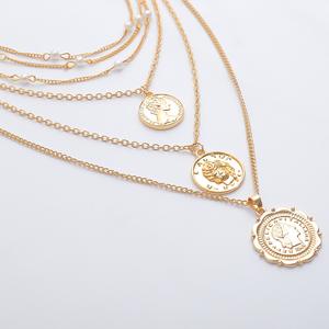 Collar tejido figura redonda colgante en relieve perla flecos collar de tres capas para mujer Uionen 1403 - Product Image 3