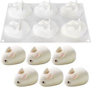 Molde de Silicona 3D de Conejo de Pascua, Grande, con 6 Cavidades, Forma de Conejo, para Hornear, Hacer Mousse, Pastel, Jabón, Gelatina y Velas - Product Image 1