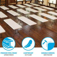 Vente en gros Meilleur prix vente, salle à manger en plein air empilable pour restaurant, salle à manger en plastique blanc 8ft 10 sièges HDPE une pièce table pour fête