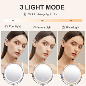 8-inch <span class=keywords><strong>Chrome</strong></span> Máy tính để bàn/TREO TƯỜNG Magnifying gương với đèn 10x Độ phóng đại cầm tay kim loại kết thúc cho Make-up gương - Product Image 4