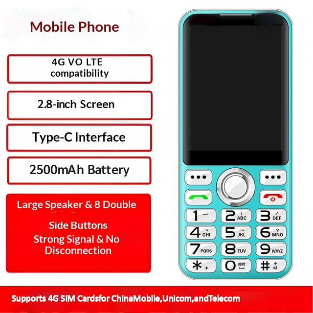 2.8 Seniors Phone 4G VOLTE No Camera Keypad Qwerty Keyboard Side Button Strong Light Type-C Cover Large Fonts Speed Dial FM