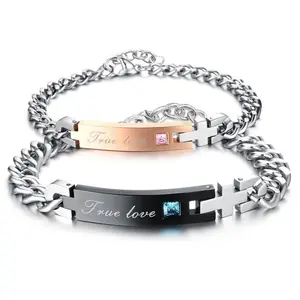 Stainless Steel Couple Jewelry Bracelet Her King Beast His Beauty True Love Lovers Promise Letter Chain Bracelet Charm Gift