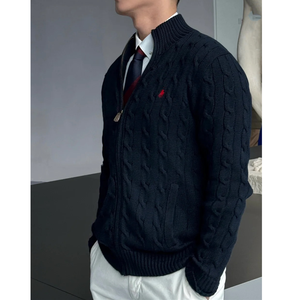 Maglione da <span class=keywords><strong>uomo</strong></span> lavorato a Zip a maglia Slim Fit <span class=keywords><strong>con</strong></span> <span class=keywords><strong>cerniera</strong></span> e Logo ricamato <span class=keywords><strong>con</strong></span> tasche - Product Image 1