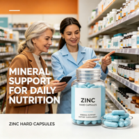 Complément Alimentaire en Capsules Dures Véganes/Sans Gélatine, Zinc Minéral pour Adultes, Soutien Nutritionnel Quotidien 5g/pièce
