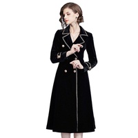 TA3900120 2019ผู้หญิงใหม่อารมณ์เอว Double Breasted Trench Coat กลางยาว Over-The-เข่ากำมะหยี่แจ็คเก็ต