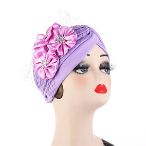 Fleur à volants Polyester Turban casquettes femmes musulmanes intérieur Hijab Cap Turban <span class=keywords><strong>bandeau</strong></span> maison porter <span class=keywords><strong>chimio</strong></span> chapeau - Product Image 5