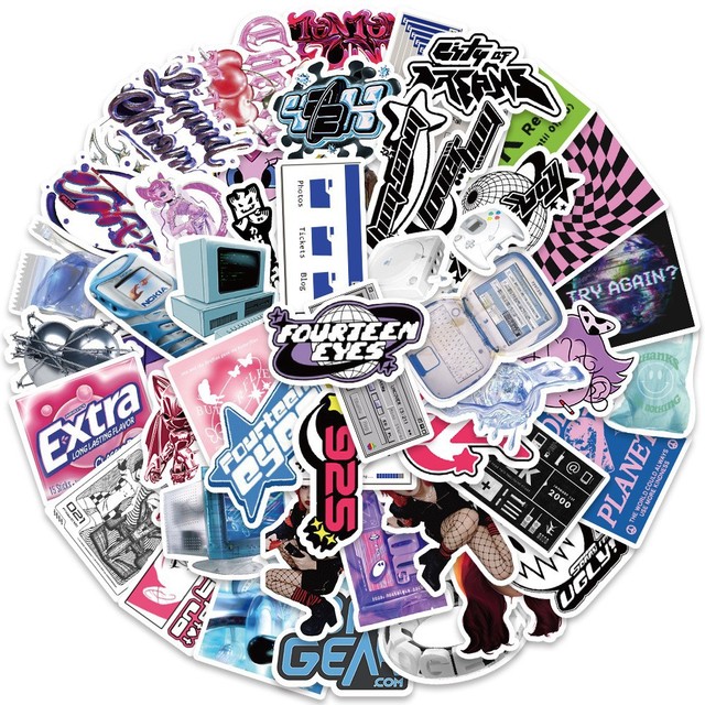 50pcs Fashional Random Computer Programs Decals Acid Style Y2K Sticker