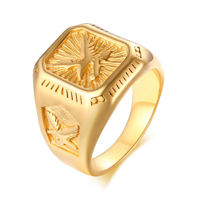 New Fashion European and American Vintage Jewelry Eagle Square Stainless Steel Eagle Ring for Men