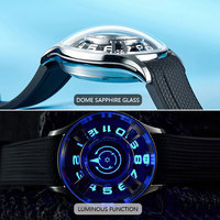 1 pièce Montre-bracelet mécanique de luxe unique en gros avec bracelet en silicone, design original, montres automatiques à dôme pour hommes