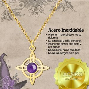 Ciondolo portafortuna e protettivo in acciaio dorato con collana di ciondoli in cristallo ametista - Product Image 6