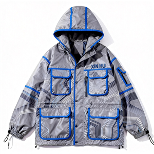 Veste coupe-vent imperméable en cuir/coton pour homme, style techwear, doublure polaire, automne, streetwear, multi-poches, cargo - Product Image 3