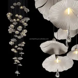 연꽃 잎 패션 디자인 계단 펜던트 램프 바 호텔 로비 빌라 홈 유리 LED 현대 샹들리에 대한 조명 교수형