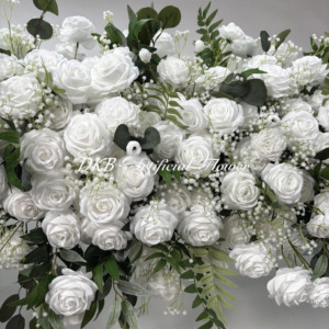 Decoración de arco de boda artificial personalizada, rosas blancas de primera calidad y fondo de Boda Verde - Product Image 4