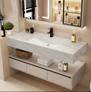 Banyo makyaj aynası kabine su geçirmez duvar için Modern fabrika yapımı köşe LED ışık ve çekmece ile monte - Product Image 4