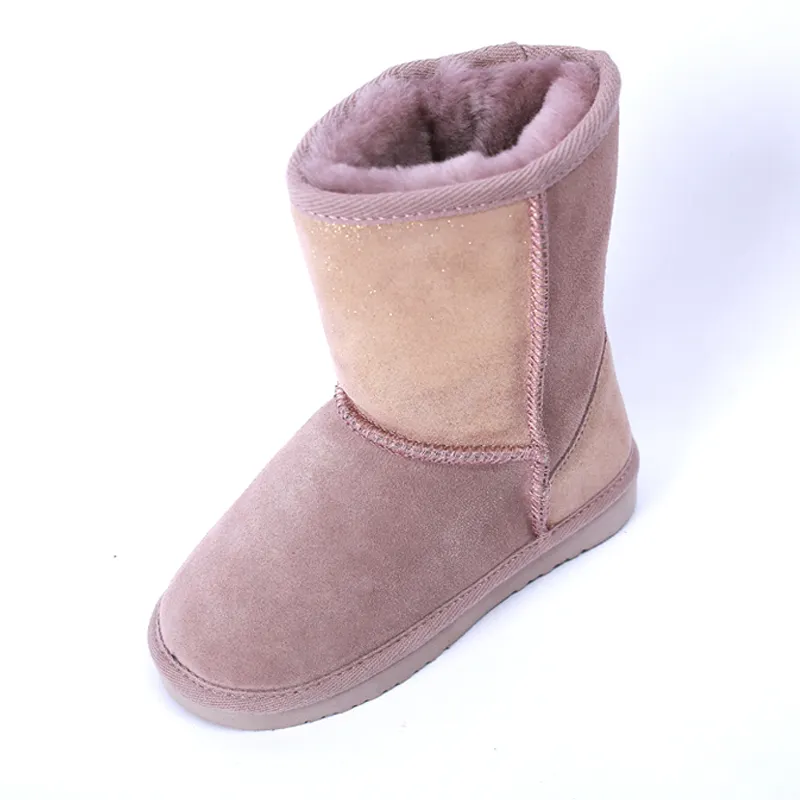 Chaussures d'hiver en fourrure pour enfants, bottes en peau de mouton, pantoufles, chaussures pour filles