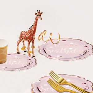 Assiettes Rondes de Qualité Exceptionnelle Première Catégorie Bords Festonnés Bordure Scintillante Rose Doré Ensemble de Vaisselle en Papier pour Fêtes - Product Image 5