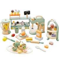 Ensemble de jouets de cuisine en bois pour enfants de 4 à 6 ans, jeu de thé et café avec machines à gâteaux et à pain