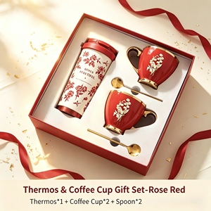 ชุดของขวัญแก้วกาแฟเซรามิคเก็บความร้อนหรูหรา ลิลลี่ วัลเล่ย์ กระติกน้ำสุญญากาศสแตนเลสขอบทอง เก็บอุณหภูมิได้ 12-24 ชั่วโมง - Product Image 2