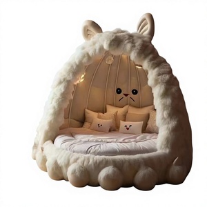 Letto matrimoniale Smokie moderno e minimalista in legno per bambini, a forma di animale, simpatico, per cameretta di <span class=keywords><strong>bambina</strong></span>, con design a casa sull'albero e mostro avvolgente - Product Image 1
