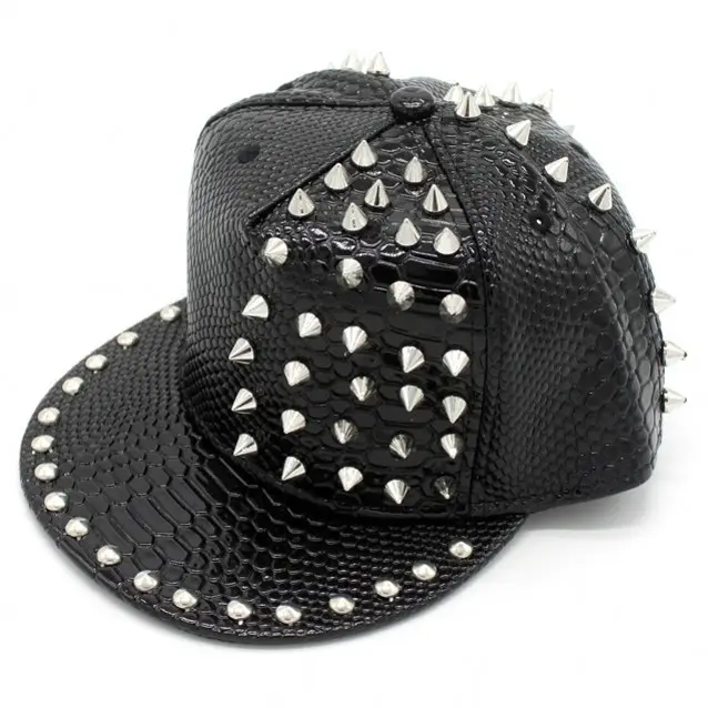 Verstellbare Punk-Stil Metall niet Lack leder Baseball Caps Hip Hop Rave PU Trucker Hut kappe