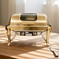 Plats de service de luxe en acier inoxydable pour buffet, chauffe-plats dorés pour la restauration