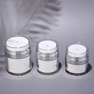 Stock 15ml 30ml 50ml Empty Round Acrylic Plastic White Cosmetic Airless Face Cream Container Airless Pump Skincare Cream Jars