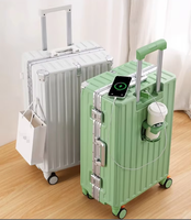Valise multifonctionnelle en aluminium 20/24 pouces, ensemble de bagages de voyage, valise rigide durable avec porte-gobelet, port USB pour femmes et hommes