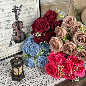 9 ראשי ורדים אדומים מלאכותיים, קישוט חתונה, שיח ורדים, פרחים מלאכותיים, ורד לזר כלה, יום האהבה - Product Image 4