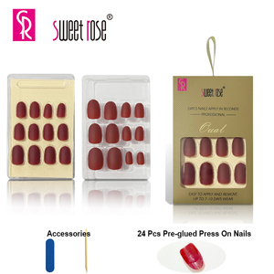 Lot de 24 <span class=keywords><strong>faux</strong></span> <span class=keywords><strong>ongles</strong></span> ovales mats nude pré-collés Sweet Rose – Courts, artificiels, à couverture complète pour femmes - Product Image 1