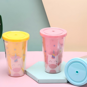 Vaso de Plástico con Diseño de Unicornio de 450 ml, con Tapa Hermética y Diseño de Estrellas, para Bebidas Frías para Niños - Product Image 3