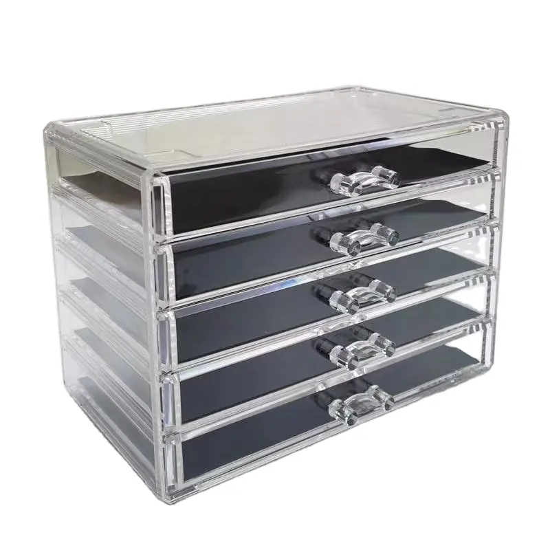 CAIYA Hot Sale Acrylic Rings Display Case Necklaces Holder Tray Jewelry Storage Boxes With 5 Drawers
