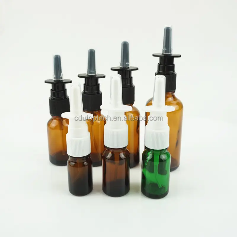 Spray nasal de vidro para garganta nasal, spray oral de névoa fina, frasco vazio de 10ml, 15ml e 30ml, medicamento portátil recarregável com bombas