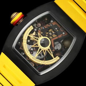 Reloj mecánico automático tourbillon para hombre, estilo caricatura artística, 88 esferas, personalizado, amarillo, con grafiti, éxito de ventas. - Product Image 3